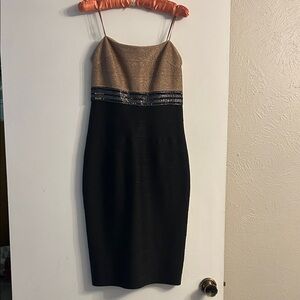 Carmen Marc Valvo Strapless Black and Gold Dress